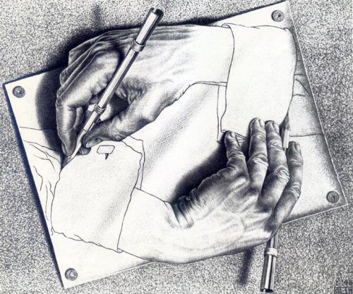 Escher - hands drawing hands